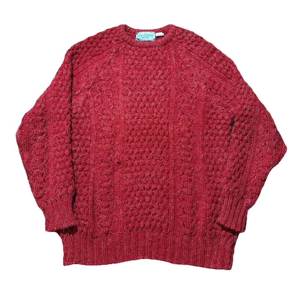 Vintage Donegal Bay Ireland Knit Sweater Pure Wool Red Mens 44 Fisherman Oarsman